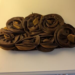 NWOT Brown Satin Rose Clusters Evening Bag